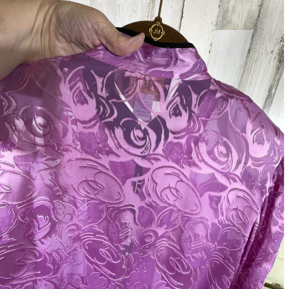 Bob Mackie Wearable Art Large Purple Silk Blend Floral Burnout Sheer Tunic - Picture 10 of 10